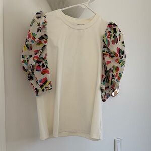 CROSBY by Mollie Burch White Top with Colorful Puff Sleeves